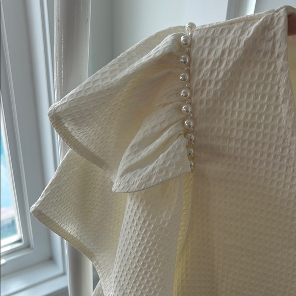 Entro V-Neck dress puffy ruffle pearl sleeves size L - Picture 3 of 7